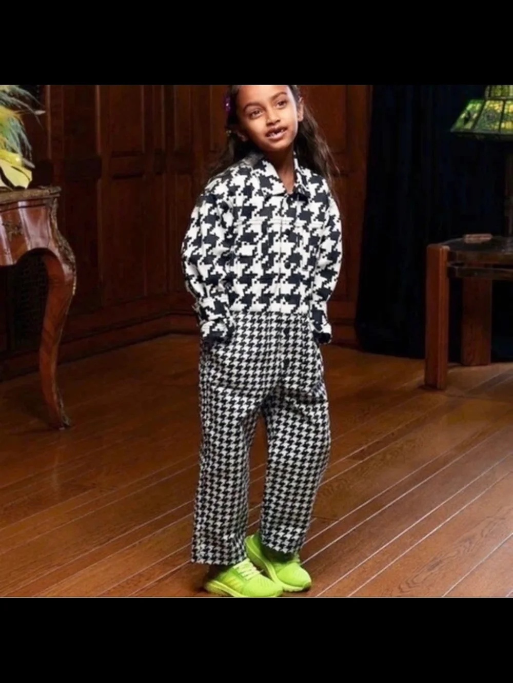 Adidas x Ivy Park Kids' Unisex Black & White Houndstooth Print Jumpsuit Sz-7-8Y